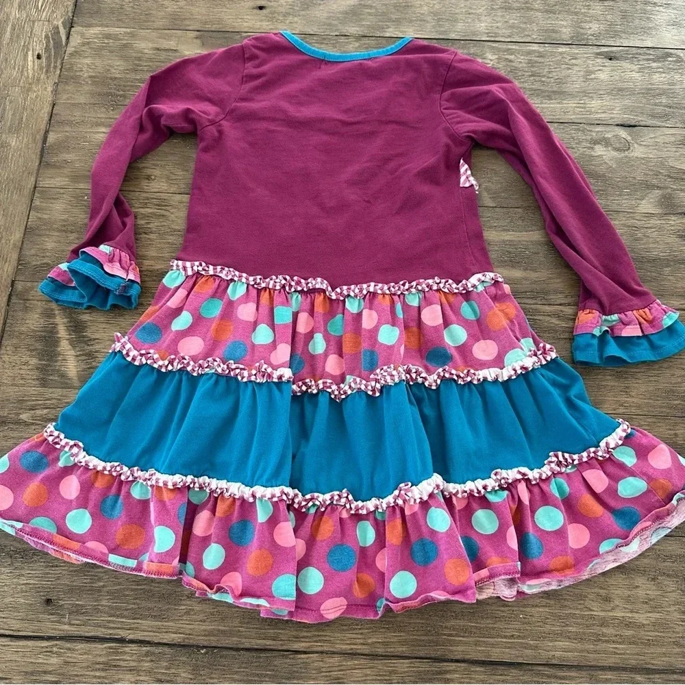 Jelly The Pug Girls size‎ 8 Burgundy Tiered Ruffle Dress Cotton Knit Polka Dot